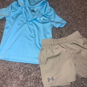 Under Armour Light Blue Polo and Khaki Shorts Set